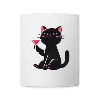 Happy Black Cat with Martini Illustration - Mug - white - Front