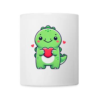 Adorable Dino with Heart Cartoon - Mug - white - Front