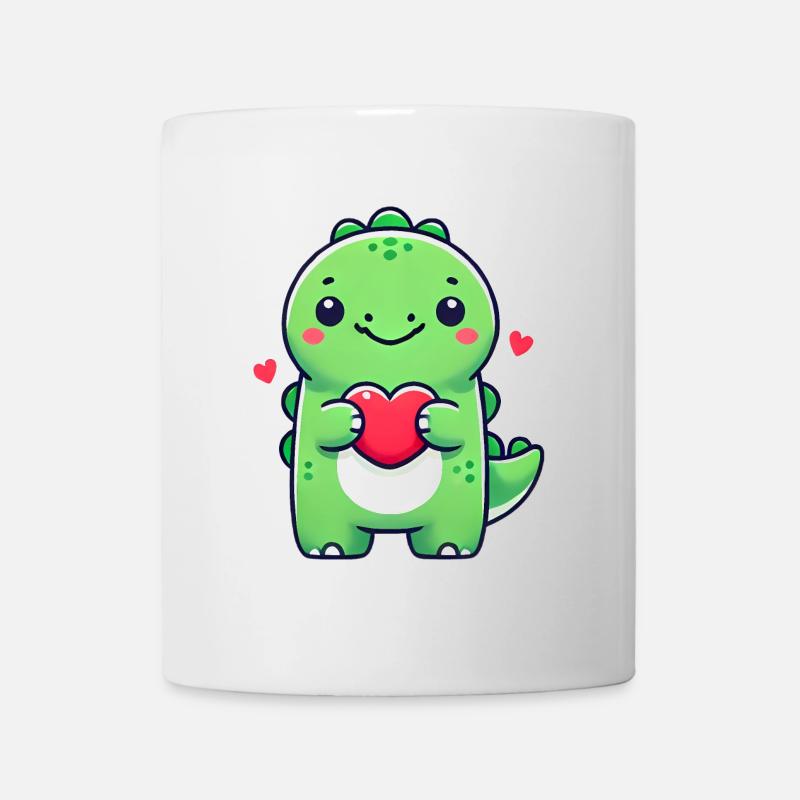 Adorable Dino with Heart Cartoon - Mug - white