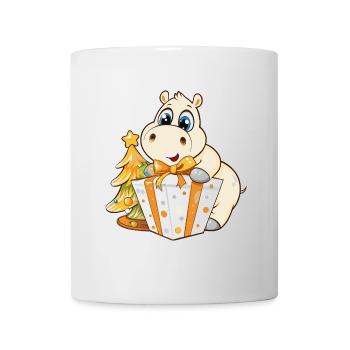 Niedliches Nilpferd packt Geschenk aus - Tasse - Weiß - Vorne