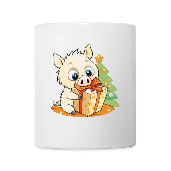 Cute wild boar with gift for Christmas - Mug - white - Front