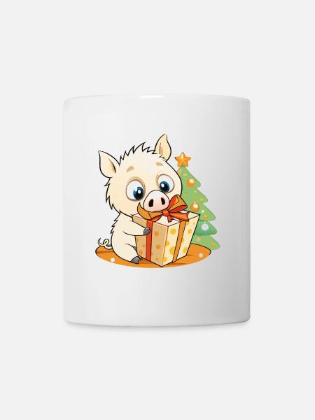 Cute wild boar with gift for Christmas - Mug - white