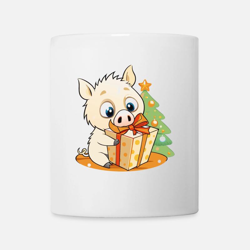 Niedliches Wildschwein mit Geschenk an Weihnachten - Tasse - Weiß