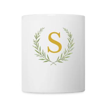 S Monogram, Couronne d’eucalyptus, Personnalisable - Mug blanc - blanc - Devant