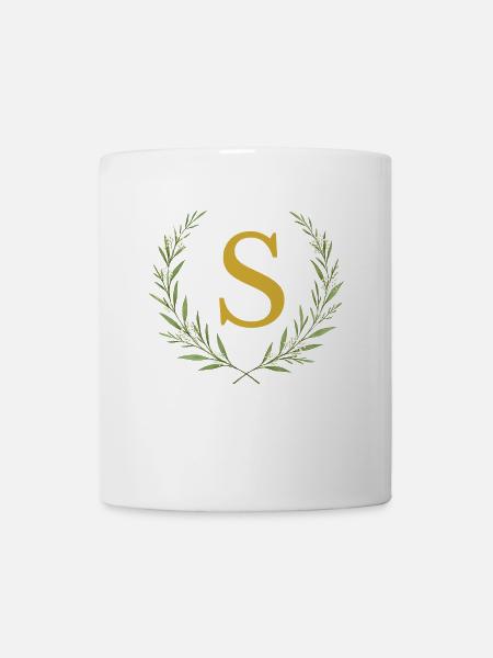 S Monogramm, Eukalyptus Kranz, personalisierbar - Tasse - Weiß