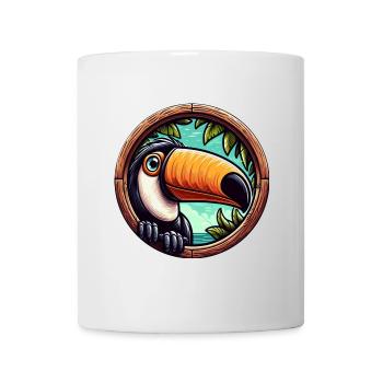 Cartoon toucan looking through round window - Mug - white - Front