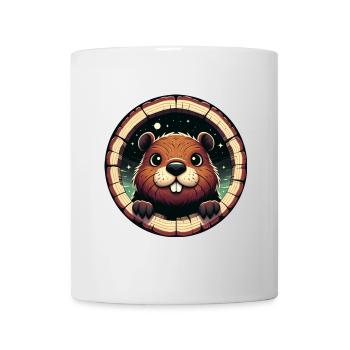 Le castor jette un coup d’œil à travers le bois - Mug blanc - blanc - Devant