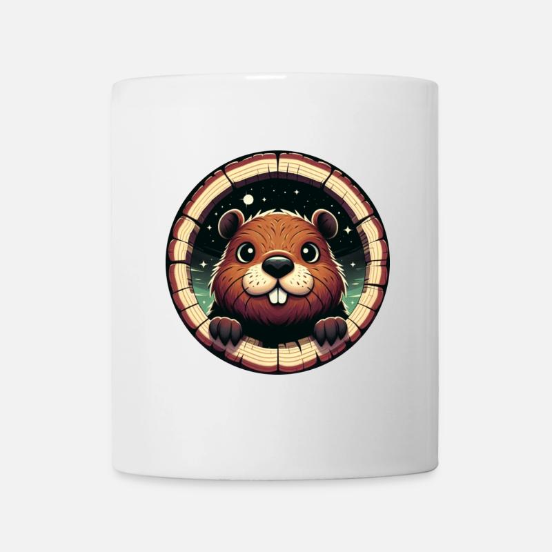 Biber schaut durch Holz - Tasse - Weiß