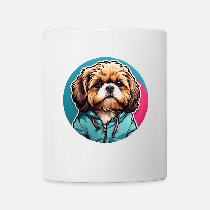 Shih Tzu Portrait im Farbkreis - Tasse - Weiß