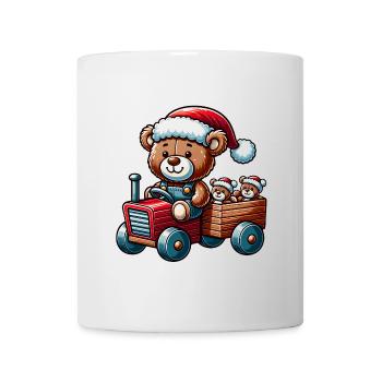 Teddy als Weihnachtsmann mit Traktor - Tasse - Weiß - Vorne