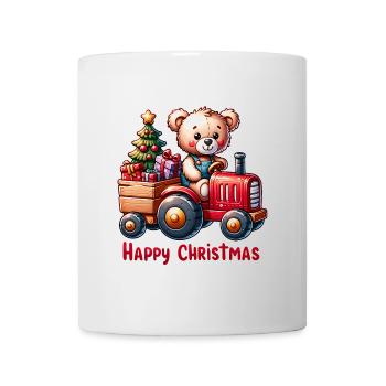 Teddy als Weihnachtsmann mit Traktor - Tasse - Weiß - Vorne