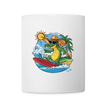 Funny cool alligator surfs - Mug - white - Front