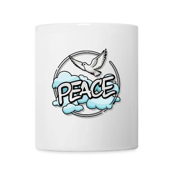 Colombe blanche de la paix avec des nuages bleus et « Paix » - Mug blanc - blanc - Devant
