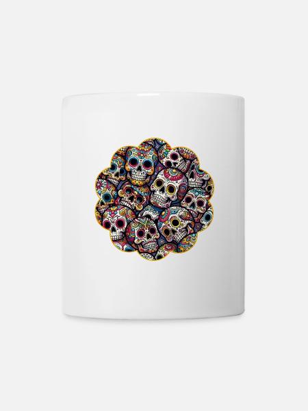 Buntes dekoratives Skullmuster - Tasse - Weiß