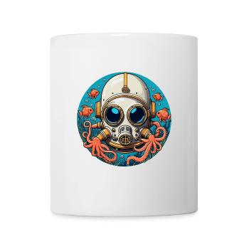 Taucherhelm mit Fischen und Oktopus am Meeresgrund - Tasse - Weiß - Vorne