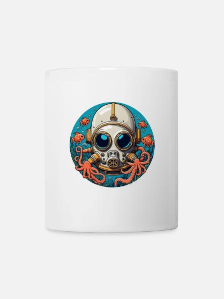 Casque de plongée avec poisson et poulpe au fond de la mer - Mug blanc - blanc