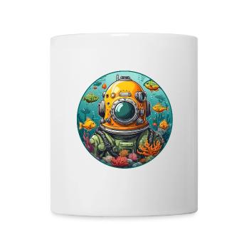 Diving helmet with fish on the bottom of the sea - Mug - white - Front