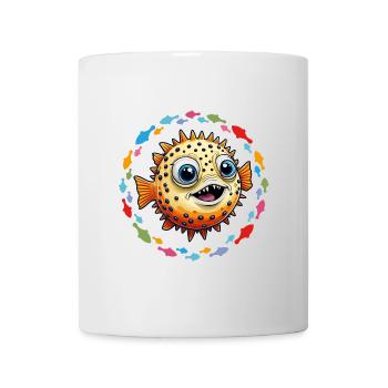 Lustiger lachender Kugelfisch und bunte Fische - Tasse - Weiß - Vorne