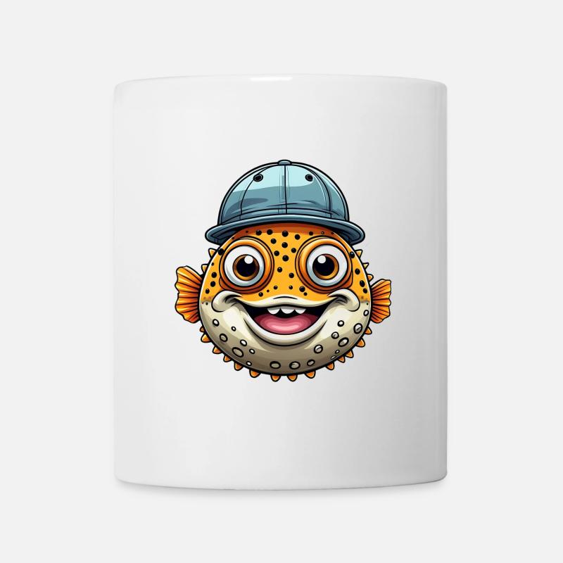 Cooler Kugelfisch mit Basecap - Tasse - Weiß