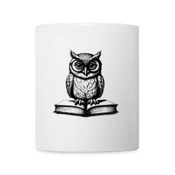 Little funny owl with glasses sitting on book - Mug - white - Front