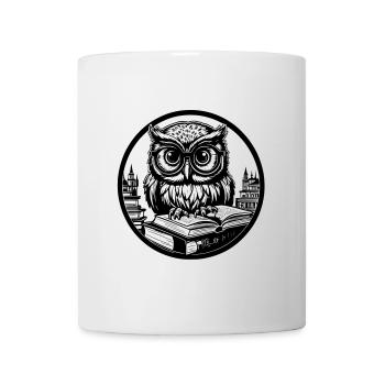 Little funny owl with glasses sitting on book - Mug - white - Front