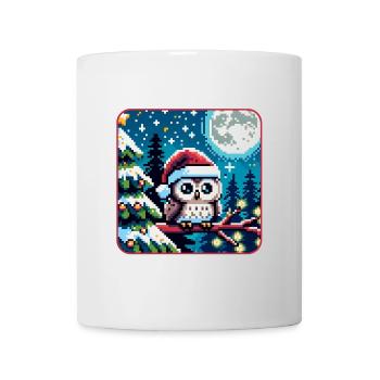 Mignon hibou avec chapeau de Père Noël assis sur une branche - Mug blanc - blanc - Devant