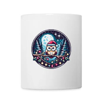 Mignon hibou avec chapeau de Père Noël assis sur une branche - Mug blanc - blanc - Devant