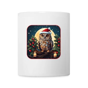 Mignon hibou avec chapeau de Père Noël assis sur une branche - Mug blanc - blanc - Devant