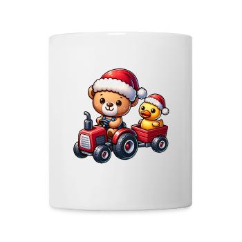 Teddybär fährt Traktor mit kleiner gelber Ente - Tasse - Weiß - Vorne