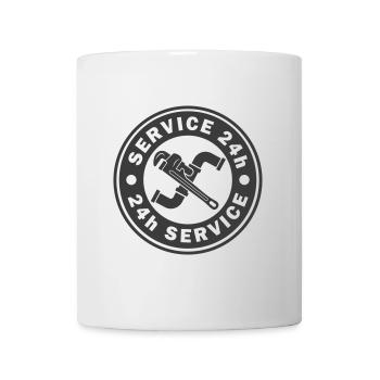 Klempnerarbeiten 24 7 Logo, Rohrzange - Tasse - Weiß - Vorne