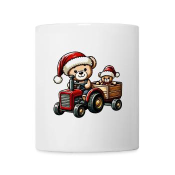 Teddy als Weihnachtsmann mit Traktor - Tasse - Weiß - Vorne