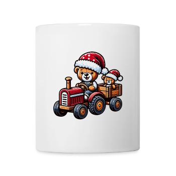 Teddy als Weihnachtsmann mit Traktor - Tasse - Weiß - Vorne