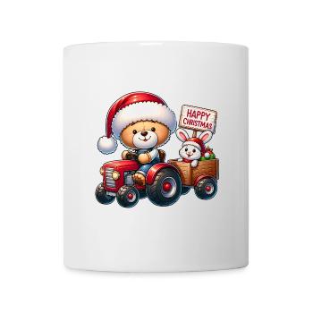 Teddy als Weihnachtsmann mit Traktor und Häschen. - Tasse - Weiß - Vorne