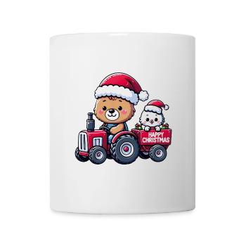 Teddy as Santa Claus with tractor and cat - Mug - white - Front