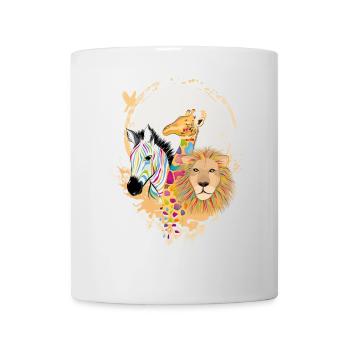 Drei bunte Tiere in Afrika Zebra,Giraffe und Löwe - Tasse - Weiß - Vorne