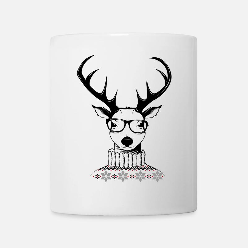 un cerf Hipster avec une paire de lunettes - Mug blanc - blanc