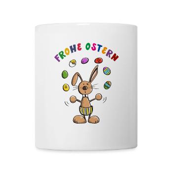 Frohe Ostern Osterhase mit Ostereiern - Tasse - Weiß - Vorne