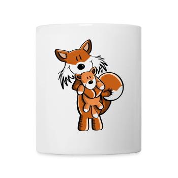 Fuchs mit Babyfuchs - Comic- Geschenk - Kinder - Tasse - Weiß - Vorne