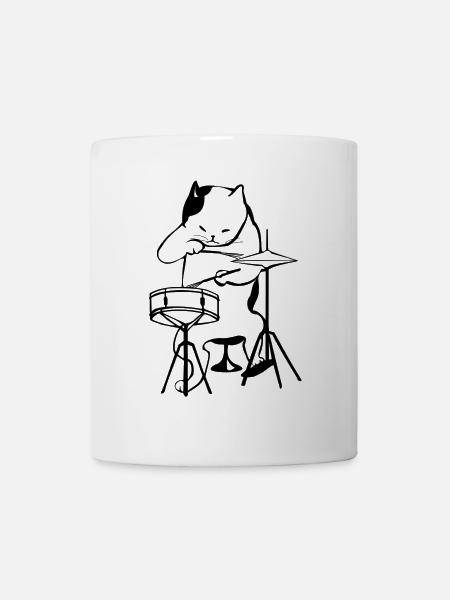 Drummer Cat, drums cat - Mug - white