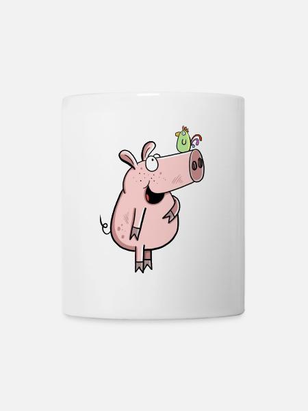 Schwein Mit Hahn I Comic Kinder Bauernhof Wutz Fun - Tasse - Weiß