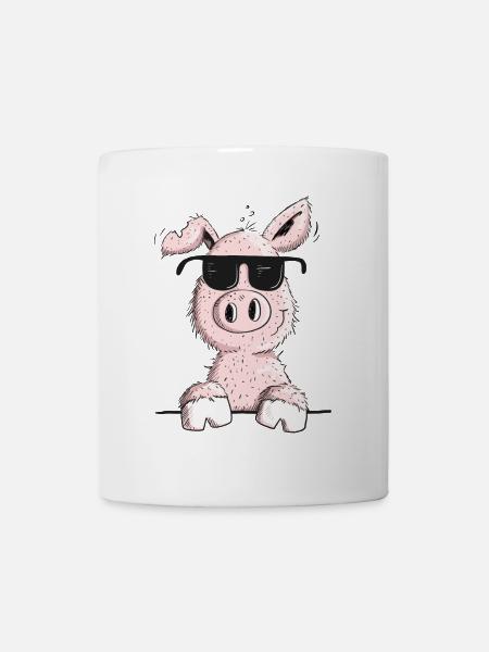 Pfiffiges Schwein mit Sonnenbrille - Tasse - Weiß
