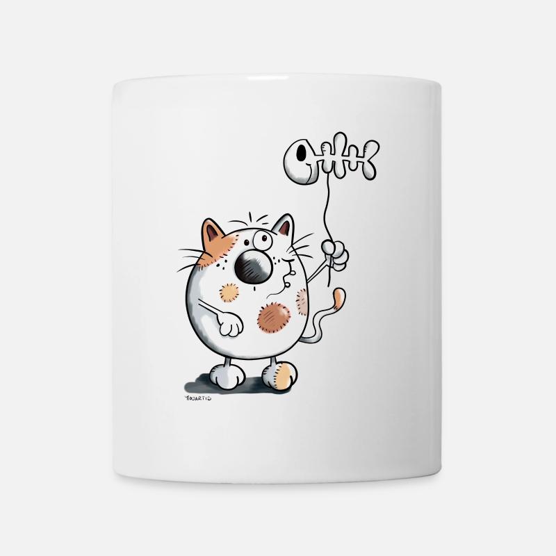 Katze mit Ballon Fisch  - Tasse - Weiß