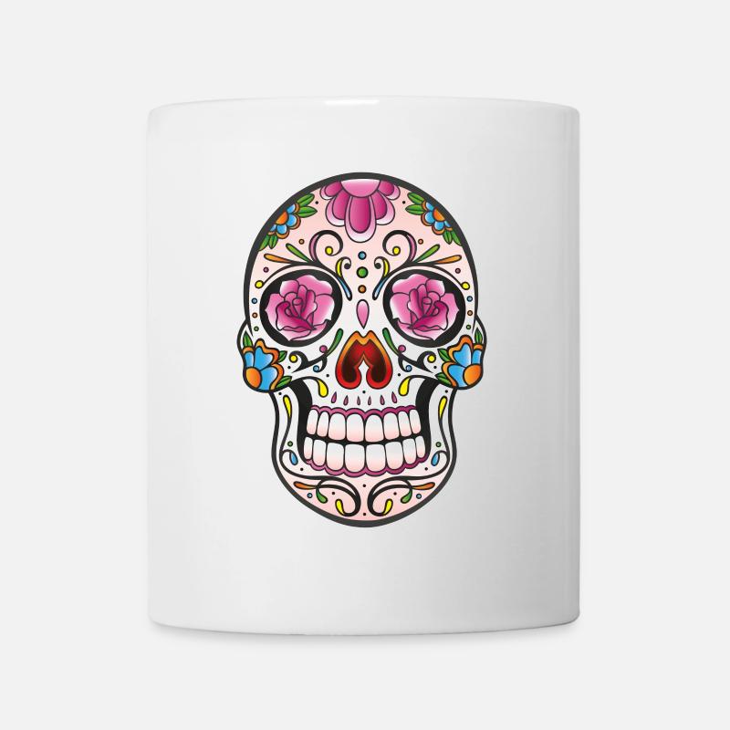 Floral Sugar Skull Tattoo - Mexikanischer Stil - Tasse - Weiß