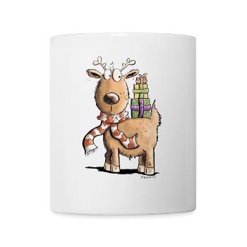 Funny Christmas Reindeer With Gifts - Mug - white - Front