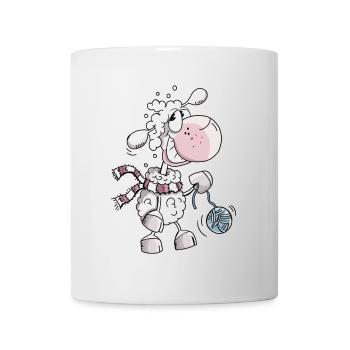 Schaf mit Wollknäuel - Schafe - Schäfchen - Comic - Tasse - Weiß - Vorne