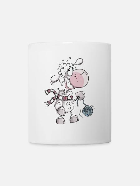 Schaf mit Wollknäuel - Schafe - Schäfchen - Comic - Tasse - Weiß