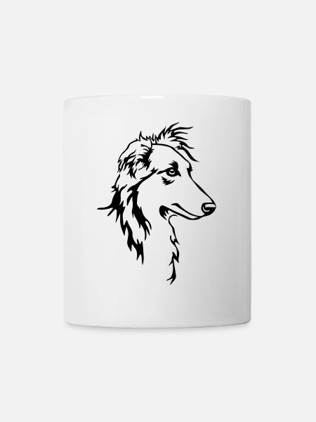 Langhaar Whippet Kopf - Tasse - Weiß