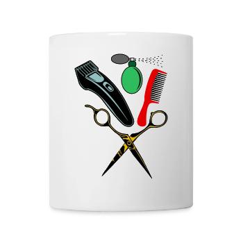 Peigne coloré, ciseaux, rasoir à l’odeur agréable - Mug blanc - blanc - Devant