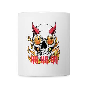 Crâne ardent avec des cornes et des rires - Mug blanc - blanc - Devant