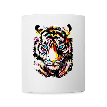 Bunter Tiger - Gelber Tigerkopf - Tiger Zeichnung - Tasse - Weiß - Vorne